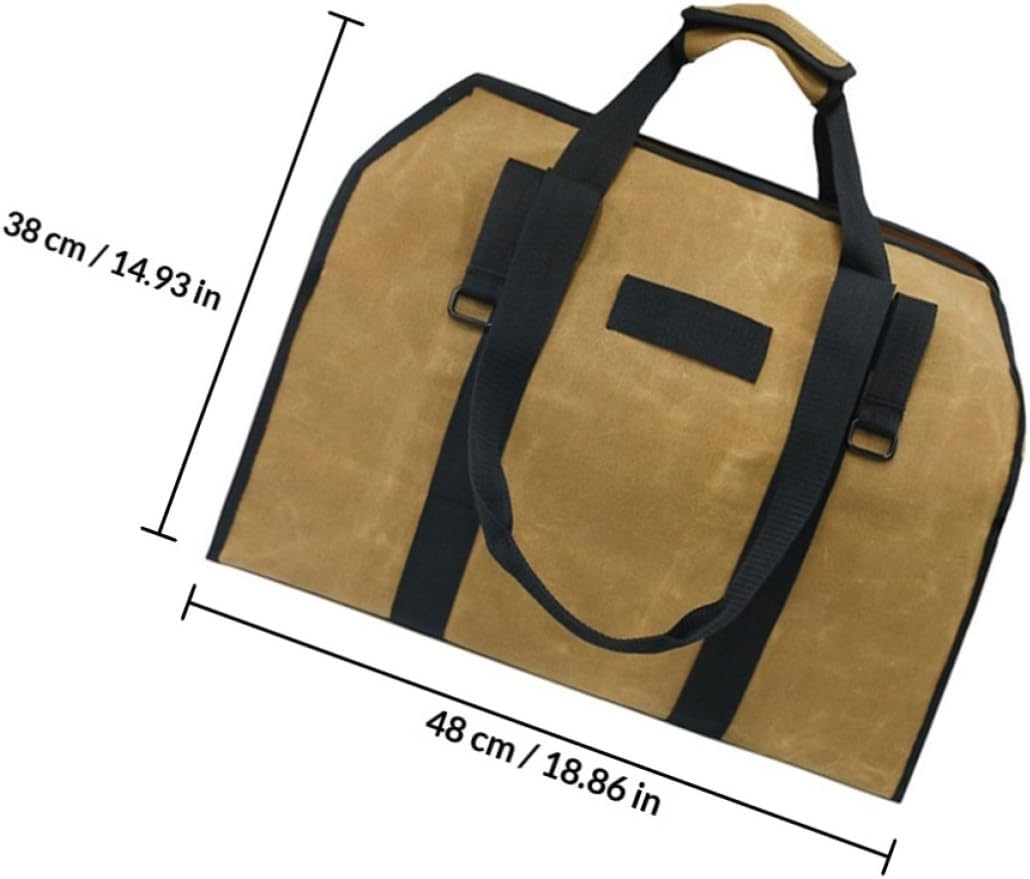 Water Resistant Canvas Firewood Tote Bag with Handle and Metal Buckle, Load-Bearing Log Carrier for Outdoor Grilling and Fireplace Use, Sturdy Carrying Bag for Firewood Storage