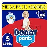 Dodot Pants Talla 5 (11-16 kg) – Mega Pack 180 Pañales Braguita | Ajuste 360°, Fácil de Poner y Quitar, Máxima Absorción