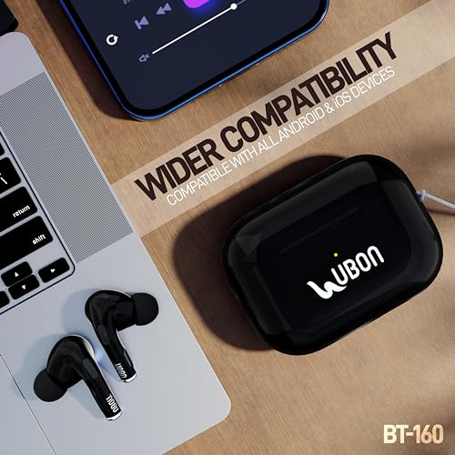 Image of UBON Bt-160 True Wireless Earbuds Upto 26H Playtime, Noise Isolation Touch Operations Bluetooth Headset Black - in Ear