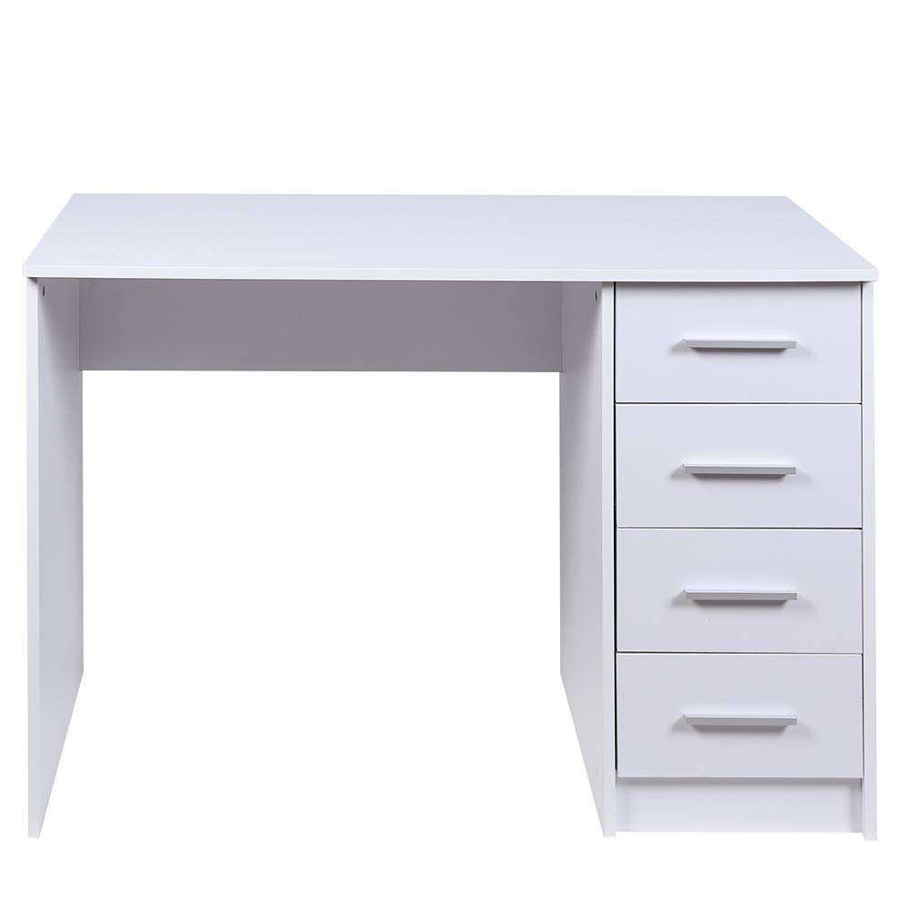 BAKAJI Scrivania con Cassettiera 4 Cassetti Tavolo da Lavoro Porta Pc Computer in Legno MDF Arredamento Casa Ufficio Cameretta Design Moderno Dimensione 110 x 56 x 73 cm (Bianco)