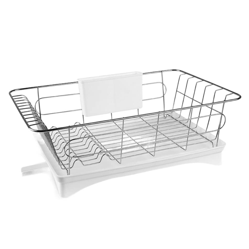 Azhkjkzh White Dish Rack Kitchen Drain Shelf Dish Rack Plates Bowl Drying Organizer Holder Stainless Steel Drainer For Small Kitchen(White)