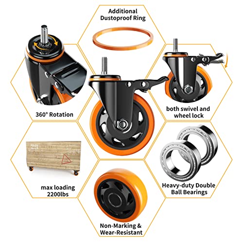 Yupezop 3SCW38 Stem Caster Wheels 3 Inch Heavy Duty Threaded Stem Casters Unc 3/8"-16 X 1 Swivel Casters Set Of 4 thumb #6