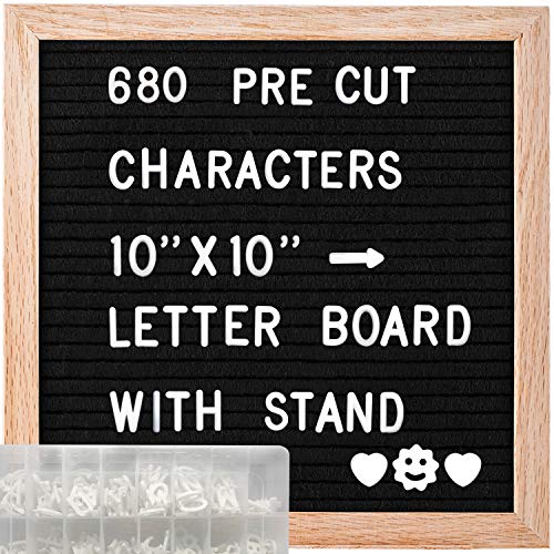 ABELL Felt Letter Board Include 680 Pre-Cut Letters, 10x10 Inches Message Changeable Board for Farmhouse Office Rustic Home Decor