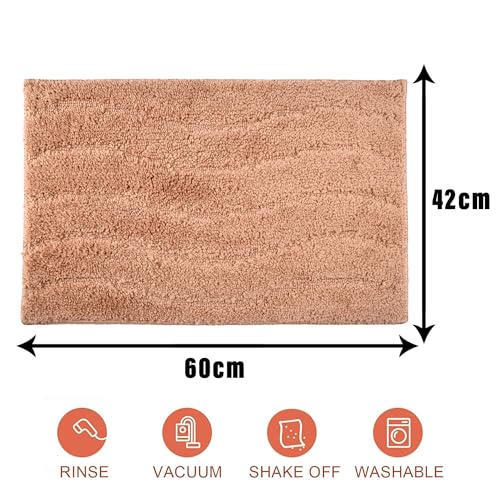 Image of Kuber Industries Embroidery Door Mat for Entrance | Water-Absorbing and Comfortable Floor Mat for Bedroom and Kitchen | Waves Shape | Light Brown