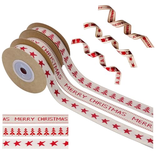 Primasage Cinta Navidad 3 Rollos, 4,6 Metros Cada uno Decoración Vintage moños y cintas de navidad, Cinta Regalo Navidad se puede utilizar para Embalaje de Regalo