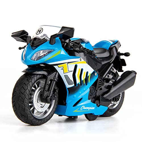 BDTCTK Compatible for 1:12 Kawasaki Motorcycle Model, DieCast Mini Toy Motorcycle, Pull Back Toy Cars with Sound and Light, Motorcycle Collection for Boys Kids,Gift Blue