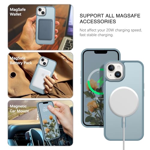 Image of BENTOBEN Magnetic for iPhone 13 Case & iPhone 14 Case [Compatible with Magsafe] Translucent Matte Magnetic Phone Case iPhone 13 /14 Shockproof Women Men Protective Cover for iPhone 13 /14, Gray Blue