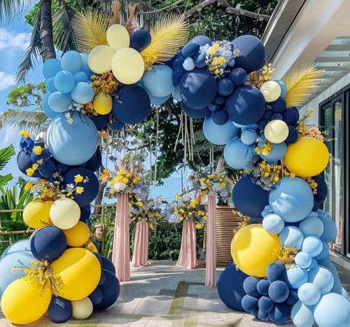 Image of Captank Blue and Yellow Balloons Navy Royal Blue Balloon Garland Arch Kit For Happy Birthday Summer Baby Shower Bridal Shower Lemon School Banana Party Decorations