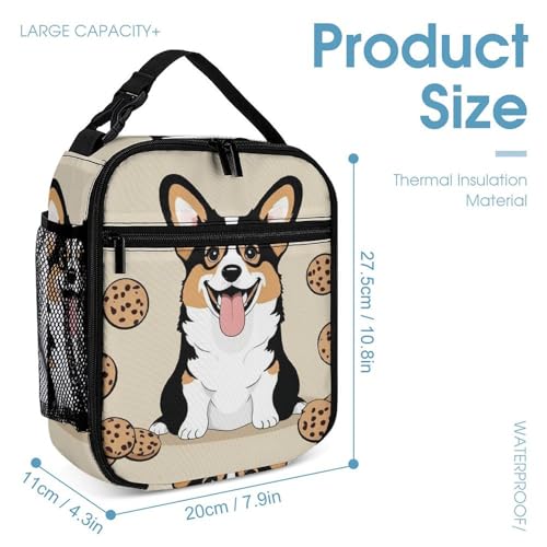 Backpack Bookbag Set Funny Corgi Dogs Cookies (1) Backpack with Lunch Bags and Makeup Bag Shoulder Bag with Lunch Box Storage Bags4