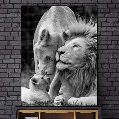 OCRTN Affiches et Impressions sur Toile de la Famille des Lions Sauvages en Noir et Blanc, peintures sur Toile de Lions sur Le Mur, Images d'art pour la Maison / 60x80cm - sans Cadre