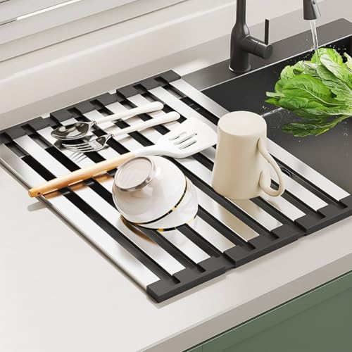 yowodana 水切りラック 食器 60cm 折りたたみ 調理台 シンク上 乾燥ラック 三つ折り 水切りマット 304ステンレス 食器置き 省スペース キッチン 錆びない 収納 台所 流し台 水切り ラック