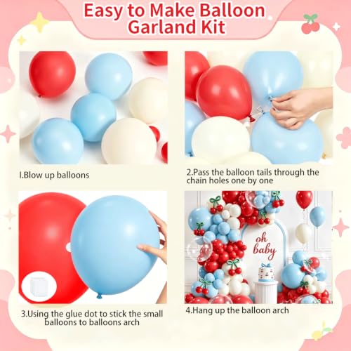 Image of Blocesa Cherry Red White and Blue Balloons Arch Kit, Cherry Party Decor.