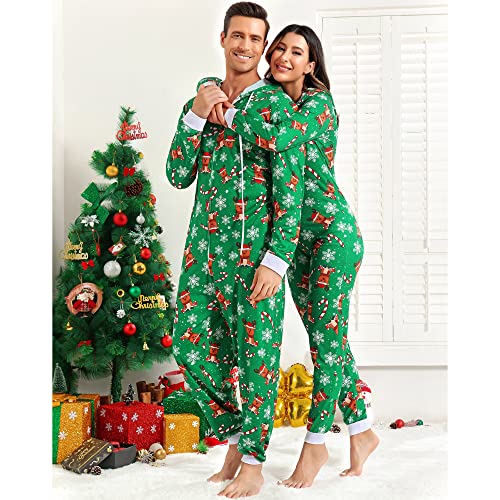 frawirshau Christmas Onesie Pajamas For Family Matching Onesies For Couples Christmas Pajamas Adult Men Reindeer Onesie Green 3XL3
