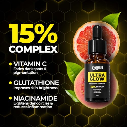 Image of Beardo Ultra Glow Brightening Face Serum for Men | Powered by 15% Niacinamide, Vitamin C, Glutathione | Simple Serum for Men | Brightening Face Serum - 10ml