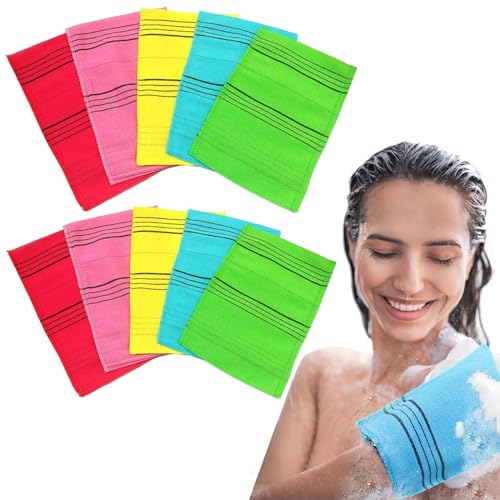 垢すり 垢擦りタオル 10個入りあかすり アカスリ 垢擦りタオル 韓国 あかすりタオル 繰り返し使用可能 韓国 アカスリミトン 垢すり スポンジ アカスリ グローブ かため(グリーン/イエロー/ピンク/ブルー/ローズレッド)