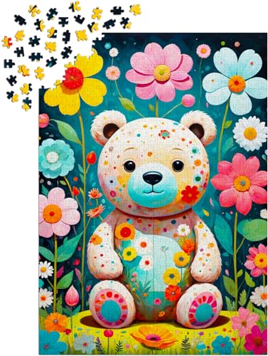 1000 Piece Jigsaw Puzzle for Adults - Floral Teddy Bear in Flower Garden | Matte Anti-Glare Finish | Fun & Challenging Puzzle | 27x19 in | Unique Gift | Enjoy - image 8