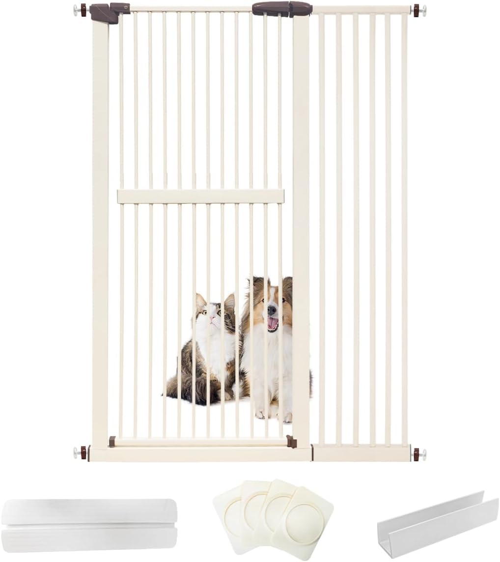 Lumizone Extra Tall Cat Gate 61.02" High Pressure Mounted Extra Wide 42.52"-46.64" (17Sizes) 1.37" Gap No Drilling Auto-Close Tall Pet Gate for Dogs (Cream, 42.52"-46.64"/108-118cm) Cream 42.52"-46.64"/108-118cm