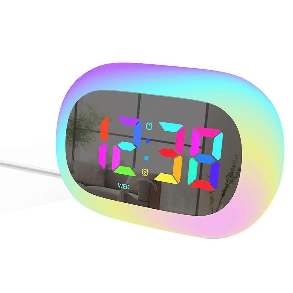 JOYHAPPST Colorful LED Digital Alarm Clock Bedrooms RGB Mirror Digital Alarm Desk Clock with Touch Snooze and