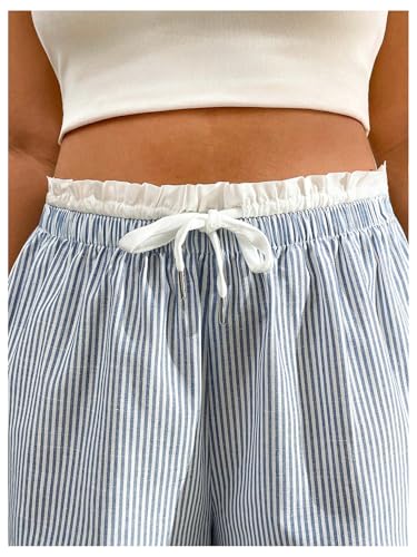 OYOANGLE Women's Plus Size Striped Wide Leg Pants Drawstring Waist Casual Trousers Lounge Pants4