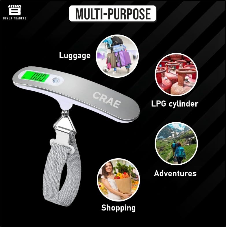 CRAE Electronic Portable Digital LED Screen Luggage Weighing Scale|Handheld Travel Weight Measuring Scale for Suitcases, Bags&Baggage, 50 kg/110 Lb For Multi-Purpose Use. Pack of 1 (JY-26) 1