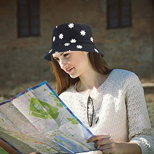 Arogheiz Bucket Hat For Women Double Sided Sun Hat Reversible Floral Fruit Print Fisherman Hat For Travel Beach Fishing Pool （Flower/Black） #TOP4