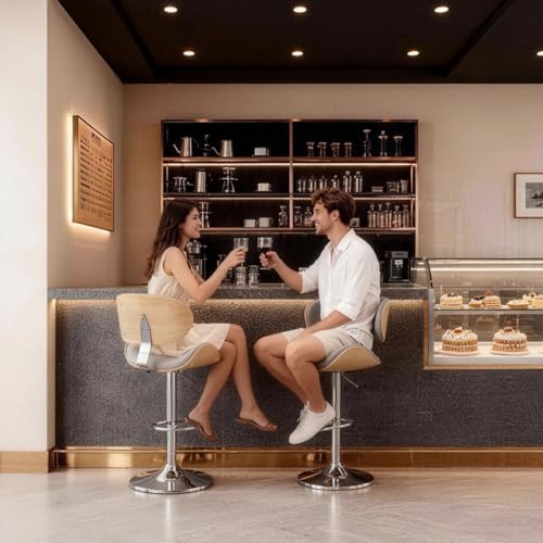 Image of Adjustable Swivel Bar Stools Chair,Counter Height Bar Stools with Back,350 LBS PU Leather Bar Stool for Kitchen Island,Upholstered Pub Stools with Footrest (Grey, Set of 4)