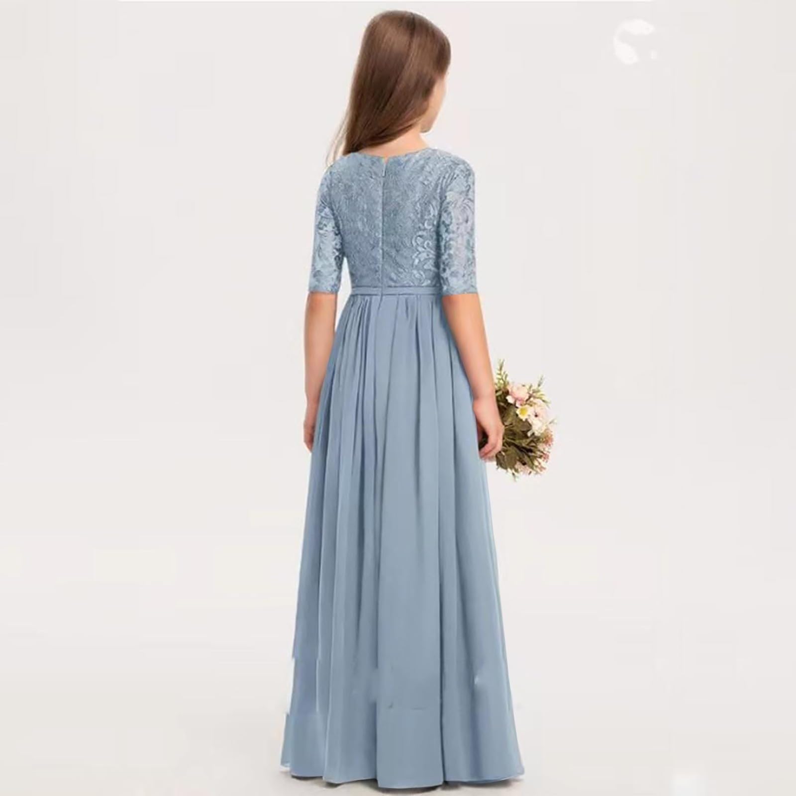 Mädchen Kleider,Festliches Kleid Mädchen,Blumenmit Ärmeln, Brautjungfern In A-Linie, Brautjungfern Unendliche Geschichte