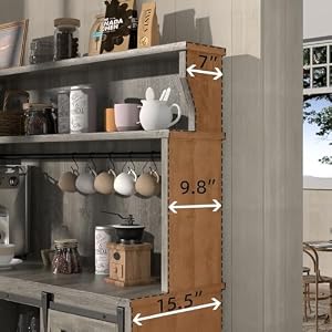 Farmhouse Coffee Bar Cabinet with 3 Tier Storage Hutch, 47'' Coffee Bar Station with Sliding Barn Door, Hutch Storage Cabinet with 9 Wine Racks & 9 Hooks for Kitchen Dining Living Room Farmhouse Coffee Bar Cabinet with 3 Tier Storage Hutch 47 Coffee Bar Station with Sliding Barn Door Hutch Storage Cabinet with 9 Wine Racks 9 Hooks for Kitchen Dining Living Room