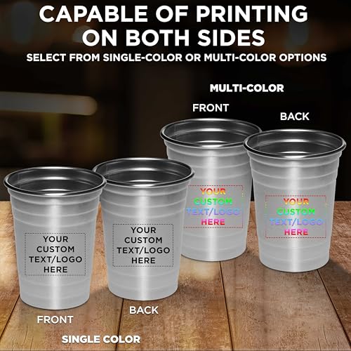 Custom Stainless Steel Beer Cups 16 oz. Set of 50, Personalized Bulk Pack - Perfect for Corporate Parties, Indoor & Outdoor Events - Silver