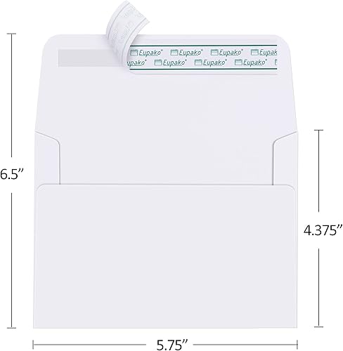 Miniatura 2 de Eupako - Paquete de 50 sobres blancos A6 de 4 x 6 pulgadas, sobres autosellados para tarjetas de 4 x 6, fotos, invitaciones, bodas, graduaciones,