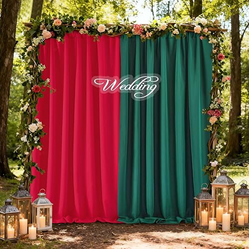 Image of Green Backdrop Curtains 10ft x 10ft Polyester Photo Red Backdrop Drapes for Birthday Party Stage Wedding Window Decorations