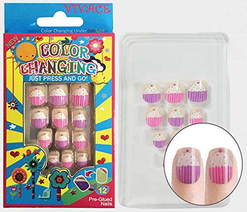 Vivace 4Pack 48Tips Mixed Junior Preglued Sticker Art Nails,2 Dream Fake Nail, 2 Color Changing Nail (Mixed Nail 1) #TOP5