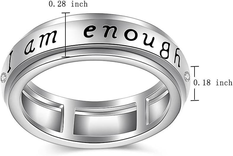 Spinner Anxiety Fidget Ring Sterling Silver Worry Spun Matching Engagement Promise I Am Enough Spinner Fidget Rings for Anxiety for Women Men Her Size 6-10