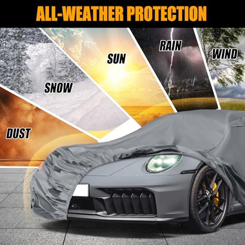 Image of Waterproof Car Covers Replace for 1998-2025 Porsche 911 (991 /992 /996 /997 Series), 10 Layers Heavy Duty All Weather Car Cover with Zipper Door, Windproof Bands for Snow Rain Dust Protection