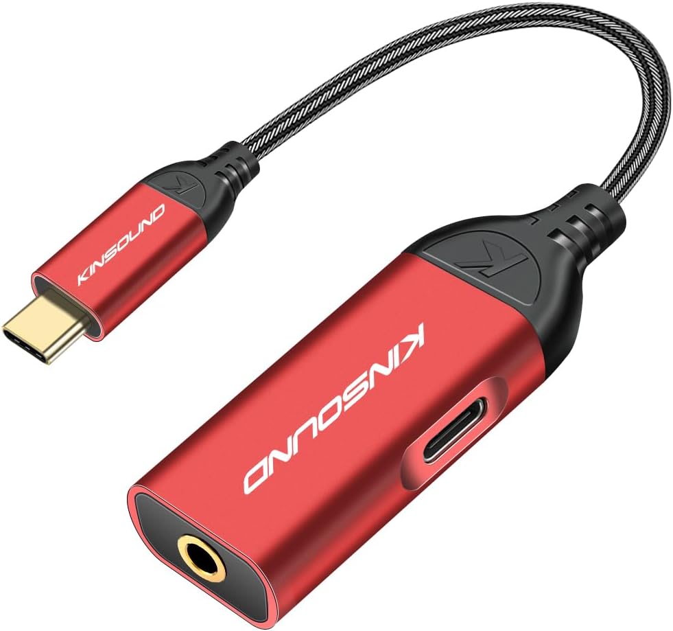 Kinsound USB Type C to 3.5 mm Jack Audio Adapter, 24bit Hi-Res Sound Quality with PD Fast Charging Compatible with Samsung Galaxy S22/S21/S20 Plus, Pixel 6/5/4/3, Huawei