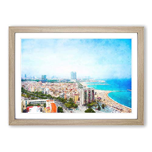 Big Box Art Cuadro enmarcado con diseño de horizonte de Barcelona en España listo para colgar, roble A2 (62 x 45 cm) Cover