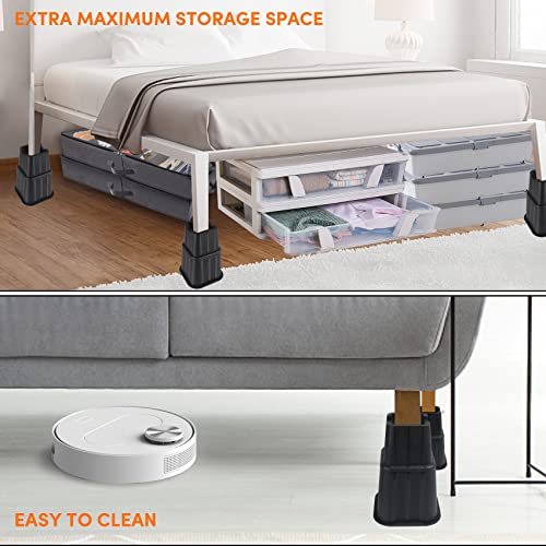 Dedu Adjustable Bed Risers 8 Inch Heavy Duty 4 Pack, Furniture Risers With Casters Wheels For Furniture Without Legs, Couch Risers 3, 5 Or 8 Inch Fits To Desk, Chair, Dorm (Black) #TOP2