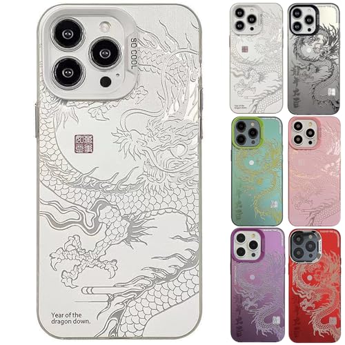 2024 Chinese Tradition Dragon Edition Case for iPhone, Illusory Color Chinese Dragon Cover Case for iPhone 15/14/13/12/11 Pro Max Plus (White,for iPhone 15)