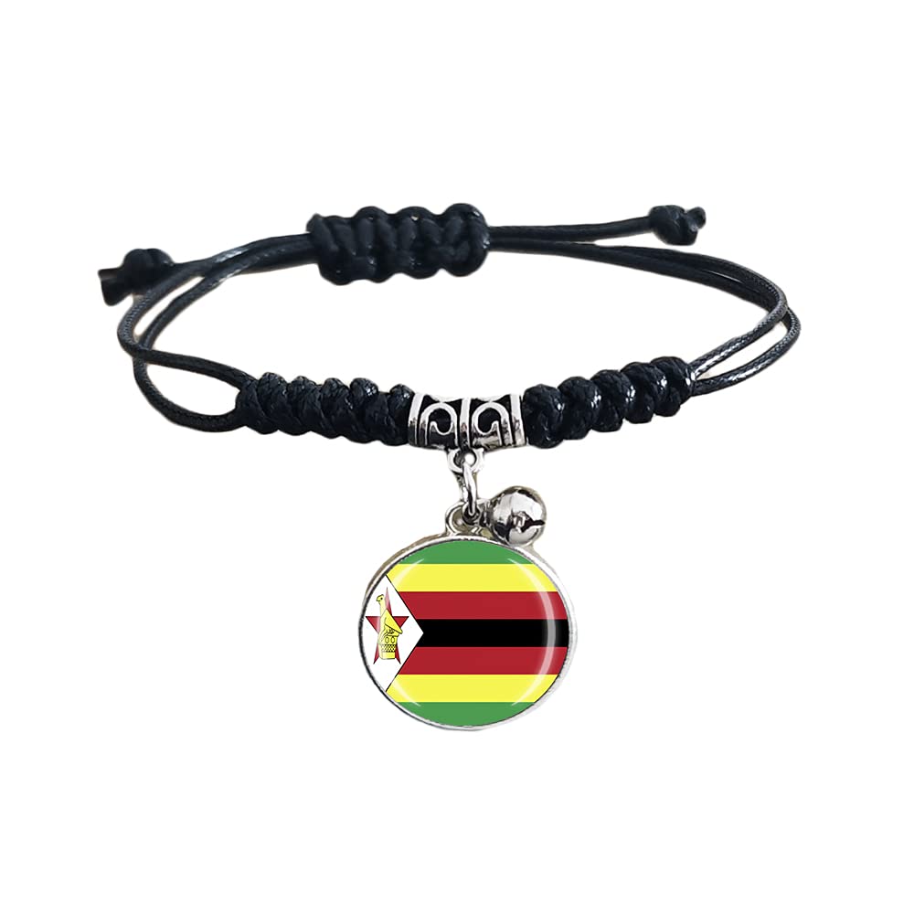 Wedarego Zimbabwe Flag Braided Bracelet Adjustable Nylon Chain Crystal Wristband Souvenir,Fashion Handmade Bracelet For Man & Woman Special Day's Gift