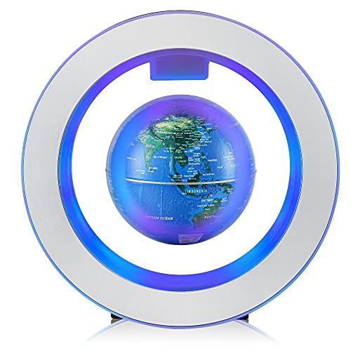 Spolehli Magnetic Levitation Globe, 4 Inch Levitation Floating Globe with LED Lights, World Map Globe with Round Shape Base, Good Gifts for Students Men Fathers Teachers Birthday Gift Present (Blue)