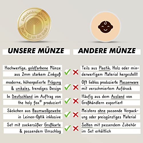 The holy fox® Geschenkset zur Geburt, Schwangerschaft und Taufe - Entscheidungsmünze & Grußkarte (Boho Bär)