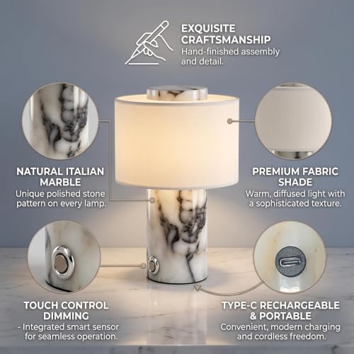 VIYAE DEESY Mini Marble Lamp, Rechargeable Cordless Stone Touch Table Lamp - image 2