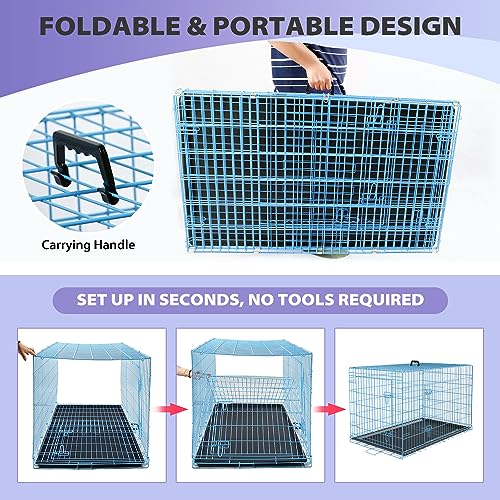 Image of BestPet | Dog Crate | 48 inch | Blue | Foldable Metal Kennel with Double Doors