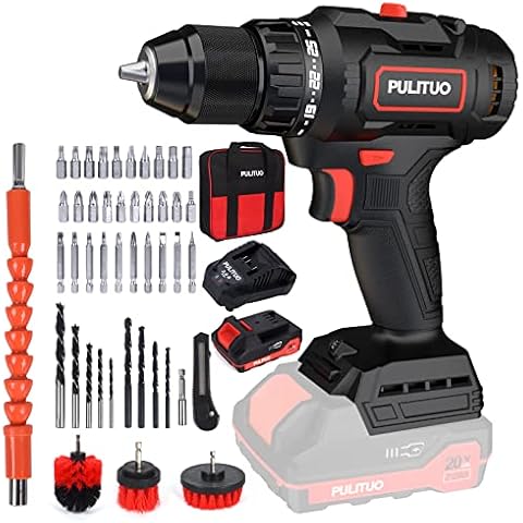 PULITUO Cordless Drill Driver with Battery, 20V Brushless Electric Drill, Power Drill (60N·m, 25+1 Torque Setting/2000mAh/2 Variable Speed 13mm Automatic Chuck) for Home Improvement & DIY Project Cover