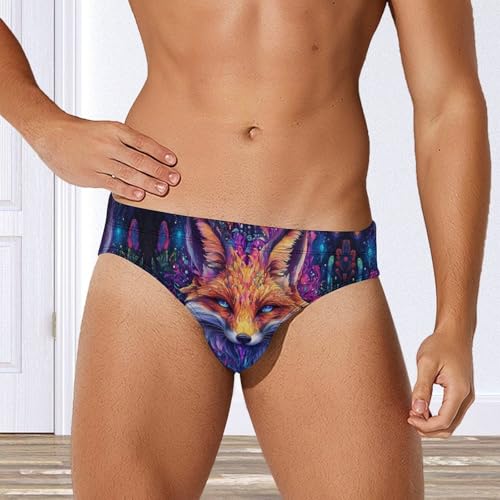 Colorful Fox Printed Swim Briefs for Men Sexy Bikini Swimwear Elastic Beach Trunks Bathing Suit2