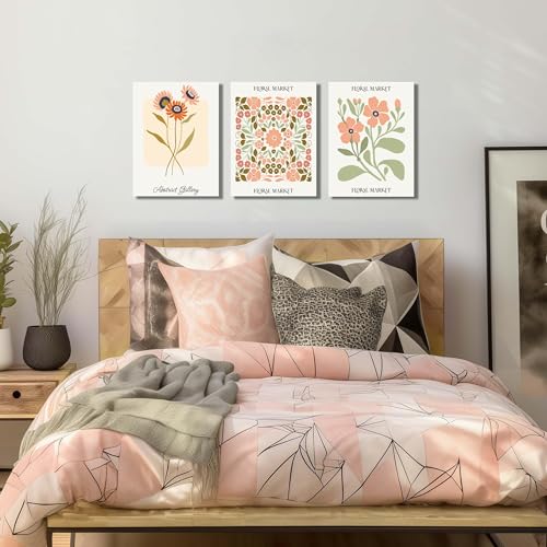 Image of SKYRISE 3 PCS Boho Floral Canvas Wall Art, Rustic Botanical Canvas Paintings Prints ArtWork for Living Room, Vintage Flower Pictures for Farmhouse Dining Room Hallway Bedroom Wall Decor 12 inchx16 inch