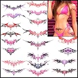 CHARLNET 24 PCS Waist Temporary Tattoos for Women Ladies - 9 Large Sheets Realistic Sexy Chest Abdomen Belly Tattoos for Women Body Art