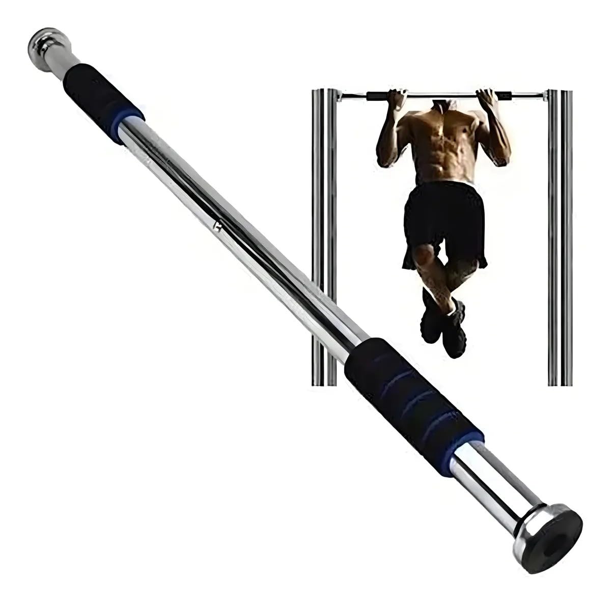 Barra de Porta Ajustável para Exercícios, Aço Cromado com Pegada Anatômica, 62 a 100 cm,