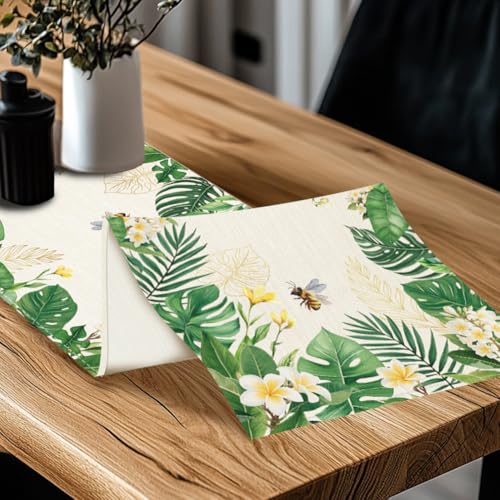 Chemin de table lin Monstera lavable pour protéger et embellir votre table