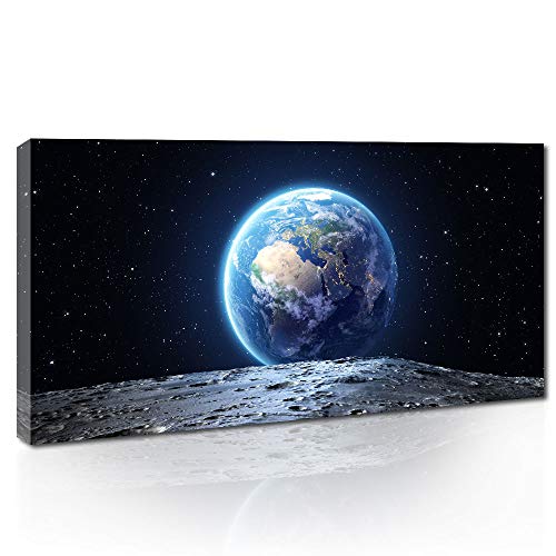 Canvas Wall Art Space Blue Earth View from The Moon Surface Canvas Print...